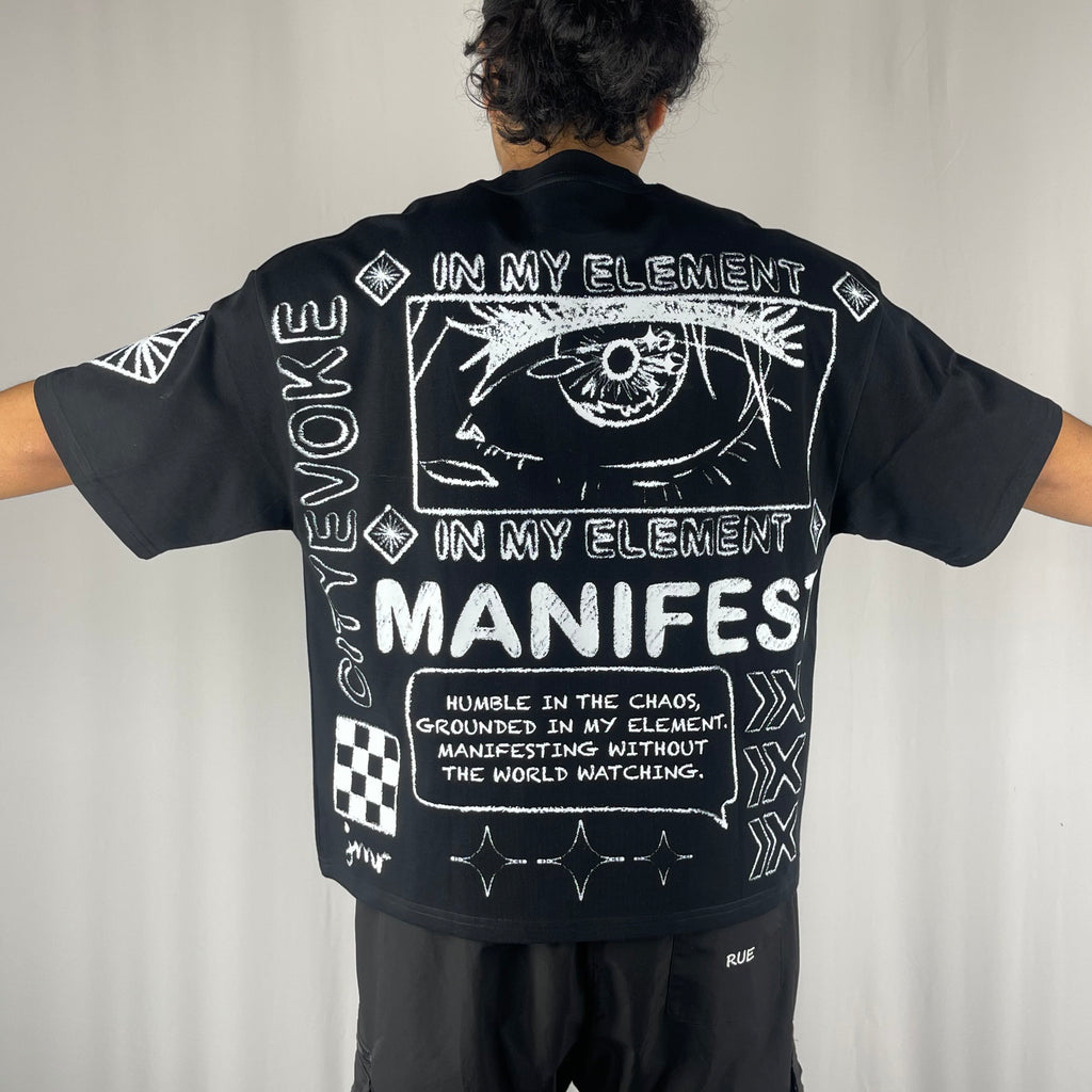CityEvoke Manifest T-Shirt Boxy Fit Back arms wide